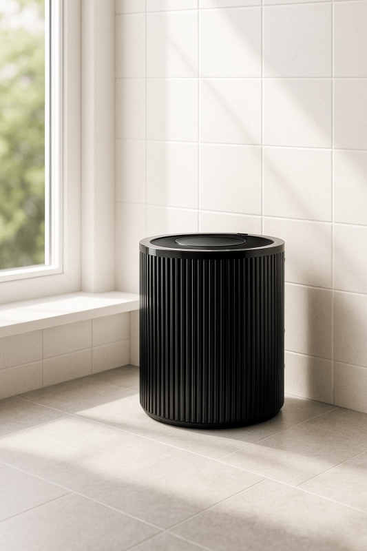 Lines Serisi Siyah Banyo Seti, 2 Parça Akrilik Silindir 5 Litre Çöp Kovası ve Tuvalet Fırçası Takımı - 2