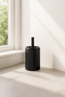Lines Serisi Siyah Banyo Seti, 2 Parça Akrilik Silindir 5 Litre Çöp Kovası ve Tuvalet Fırçası Takımı - 3