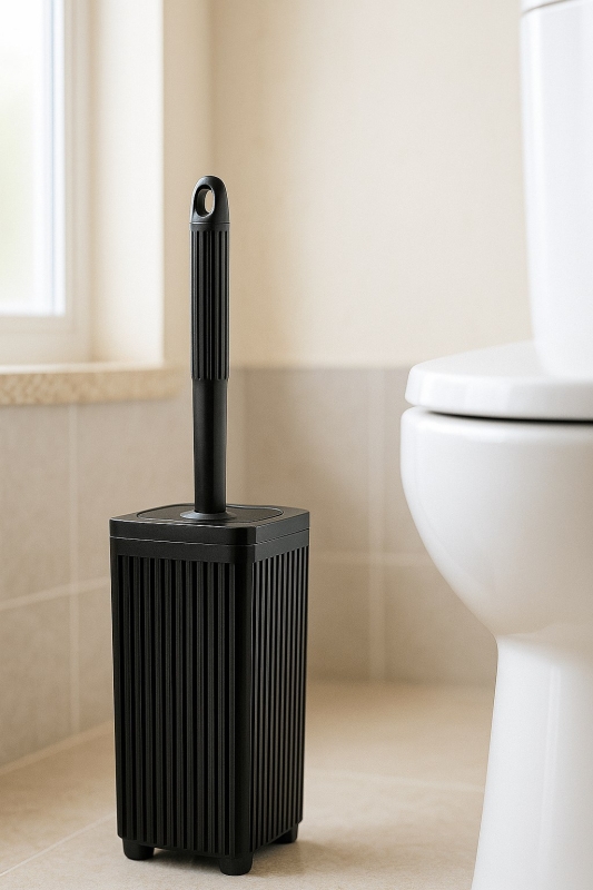 Lines Serisi Siyah Banyo Seti, 5 Parça Akrilik Kare 5 Litre Çöp Kovası, Sabunluk, Fırçalık Takımı - 3