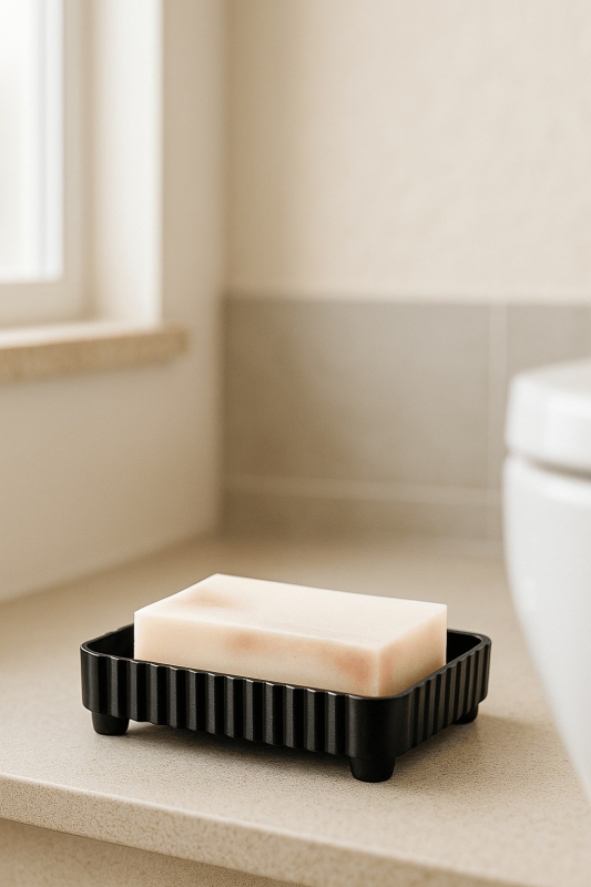 Lines Serisi Siyah Banyo Seti, 5 Parça Akrilik Kare 5 Litre Çöp Kovası, Sabunluk, Fırçalık Takımı - 6