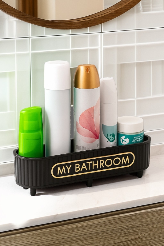 Lines Serisi Siyah Banyo Seti, 5 Parça Akrilik Organizer, Sabunluk, Diş Fırçalık, Pamukluk Takımı - 2