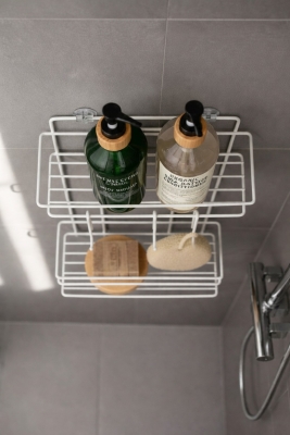 Lüks Beyaz Metal 2 Katlı Banyo Rafı Şampuanlık Ve Duş Rafı Askılı Yapışkanlı Duvara Monte TŞ-02 - 4