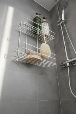 Lüks Beyaz Metal 2 Katlı Banyo Rafı Şampuanlık Ve Duş Rafı Askılı Yapışkanlı Duvara Monte TŞ-02 - 6