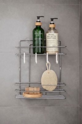 Lüks Krom Metal 2 Katlı Banyo Rafı Şampuanlık Ve Duş Rafı Askılı Yapışkanlı Duvara Monte TŞ-02 - 3