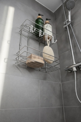 Lüks Krom Metal 2 Katlı Banyo Rafı Şampuanlık Ve Duş Rafı Askılı Yapışkanlı Duvara Monte TŞ-02 - 6