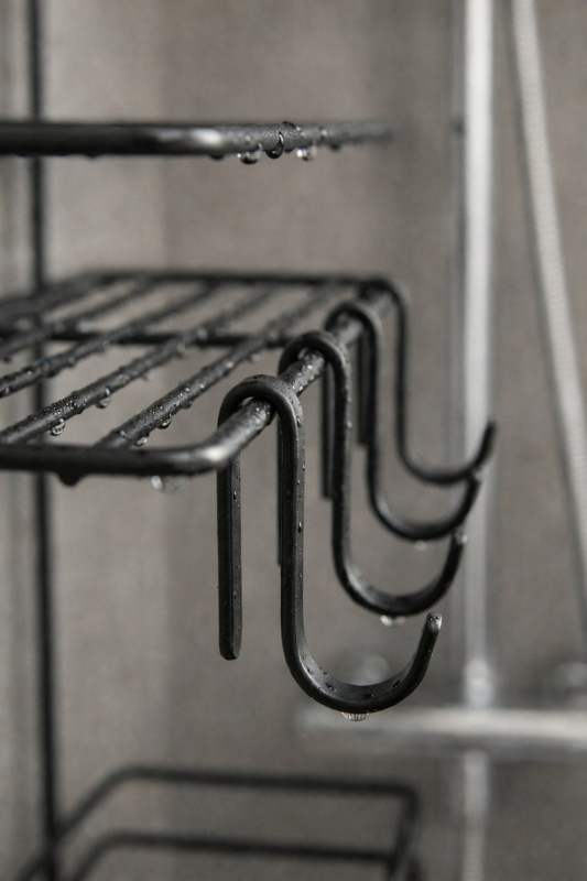 Lüks Siyah Metal 2 Katlı Banyo Rafı Şampuanlık Ve Duş Rafı Askılı Yapışkanlı Duvara Monte TŞ-02 - 6