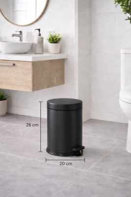 Mat Siyah 2'li Banyo Seti - Metal Çöp Kovası 3 Lt Ve Wc Fırçası Takımı Titan 7200 - 2