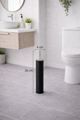 Mat Siyah 2'li Banyo Seti - Metal Çöp Kovası 3 Lt Ve Wc Fırçası Takımı Titan 7200 - 3