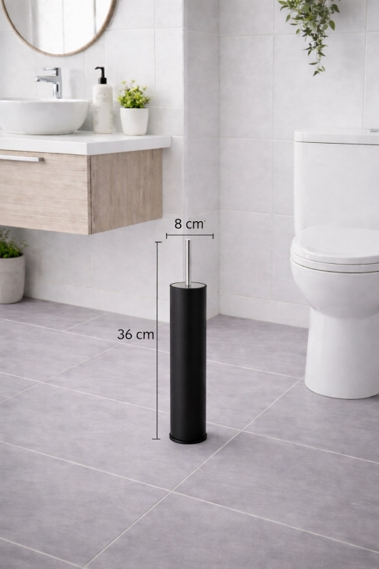 Mat Siyah 2'li Banyo Seti - Metal Çöp Kovası 3 Lt Ve Wc Fırçası Takımı Titan 7200 - 3
