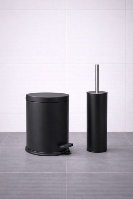 Mat Siyah 2'li Banyo Seti - Metal Çöp Kovası 3 Lt Ve Wc Fırçası Takımı Titan 7200 - 4