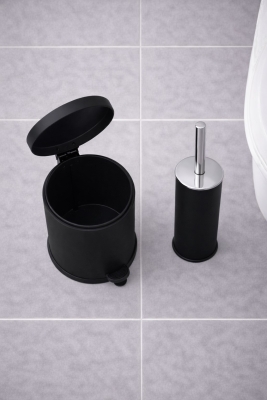 Mat Siyah 2'li Banyo Seti - Metal Çöp Kovası 3 Lt Ve Wc Fırçası Takımı Titan 7200 - 6