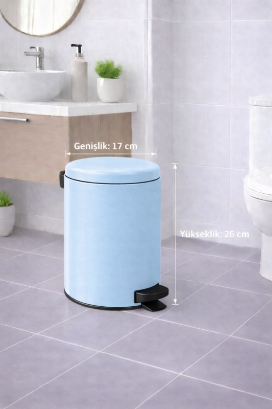 Mavi 2'li Banyo Seti - Metal Çöp Kovası 3 Lt Ve Wc Fırçası Takımı Elit 7200 - 2