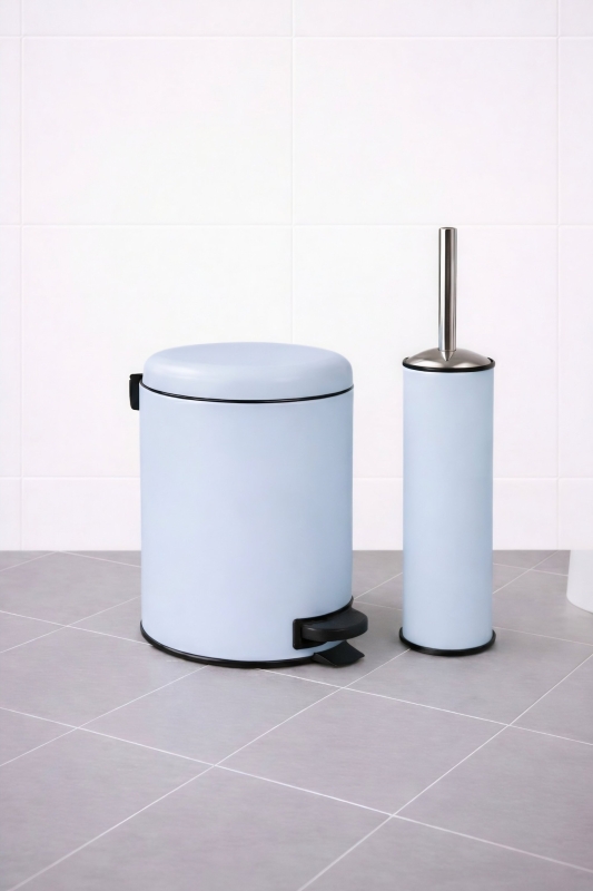 Mavi 2'li Banyo Seti - Metal Çöp Kovası 3 Lt Ve Wc Fırçası Takımı Elit 7200 - 5