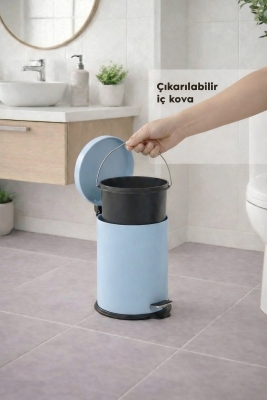 Mavi 2'li Banyo Seti - Metal Çöp Kovası 3 Lt Ve Wc Fırçası Takımı Elit 7200 - 7