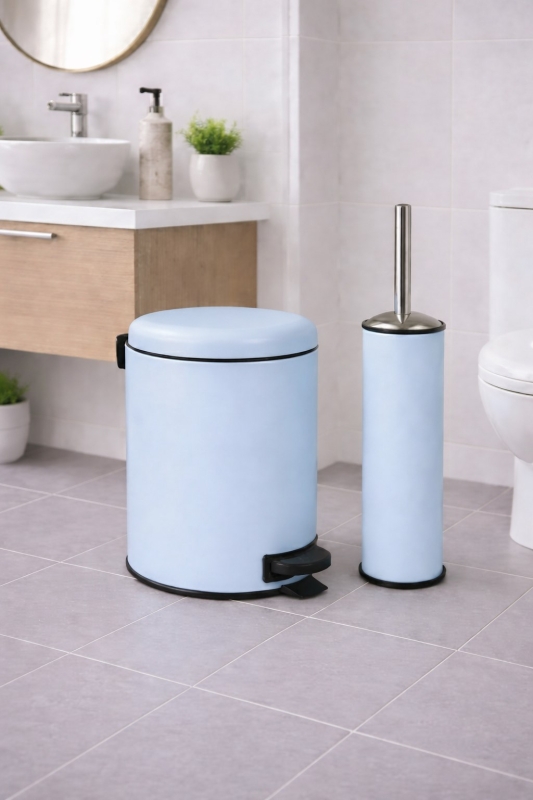 Mavi 2'li Banyo Seti - Metal Çöp Kovası 3 Lt Ve Wc Fırçası Takımı Elit 7200 - 1