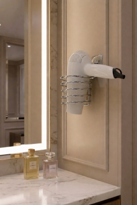 Metal Krom Yapışkanlı Saç Kurutma Makinesi Askısı - Banyo Duvar Düzenleyici MS-012 - 3