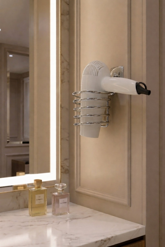 Metal Krom Yapışkanlı Saç Kurutma Makinesi Askısı - Banyo Duvar Düzenleyici MS-012 - 3