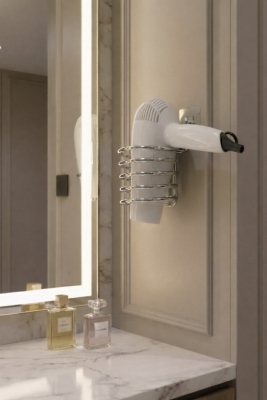 Metal Krom Yapışkanlı Saç Kurutma Makinesi Askısı - Banyo Duvar Düzenleyici MS-012 - 5