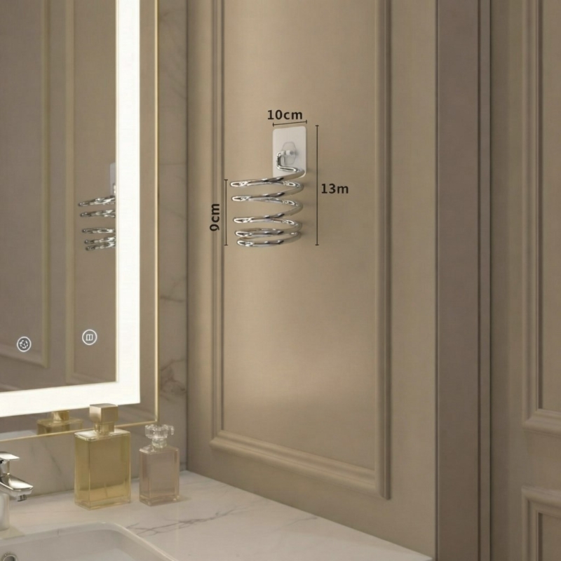 Metal Krom Yapışkanlı Saç Kurutma Makinesi Askısı - Banyo Duvar Düzenleyici MS-012 - 6