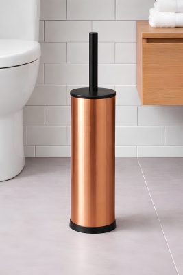 Metal Tuvalet Fırçası - Modern Banyo Klozet Fırça Takımı - Kapaklı Tasarım Titan Bakır 7000 - 2