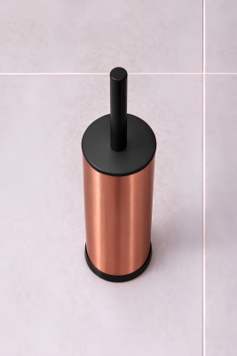 Metal Tuvalet Fırçası - Modern Banyo Klozet Fırça Takımı - Kapaklı Tasarım Titan Bakır 7000 - 3