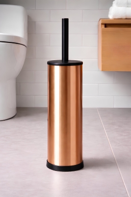 Metal Tuvalet Fırçası - Modern Banyo Klozet Fırça Takımı - Kapaklı Tasarım Titan Bakır 7000 - 4