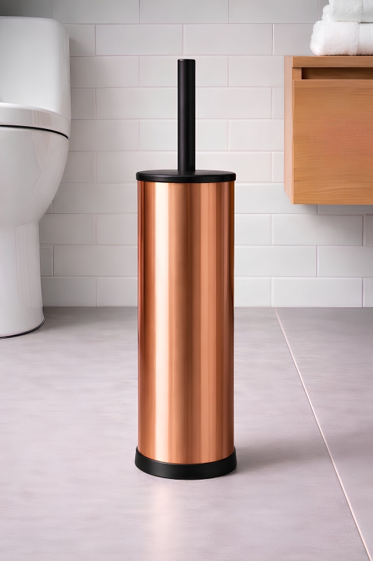 Metal Tuvalet Fırçası - Modern Banyo Klozet Fırça Takımı - Kapaklı Tasarım Titan Bakır 7000 - 5