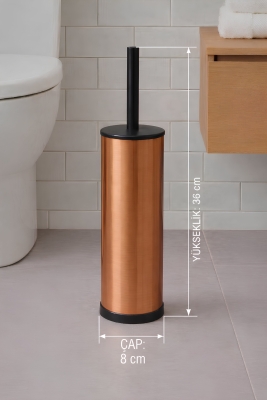 Metal Tuvalet Fırçası - Modern Banyo Klozet Fırça Takımı - Kapaklı Tasarım Titan Bakır 7000 - 8