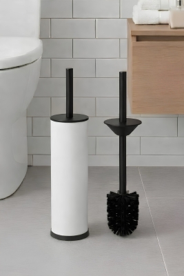 Metal Tuvalet Fırçası - Modern Banyo Klozet Fırça Takımı - Kapaklı Tasarım Titan Beyaz 7000 - 7