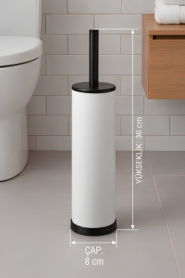 Metal Tuvalet Fırçası - Modern Banyo Klozet Fırça Takımı - Kapaklı Tasarım Titan Beyaz 7000 - 8