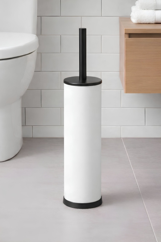 Metal Tuvalet Fırçası - Modern Banyo Klozet Fırça Takımı - Kapaklı Tasarım Titan Beyaz 7000 - 2