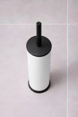 Metal Tuvalet Fırçası - Modern Banyo Klozet Fırça Takımı - Kapaklı Tasarım Titan Beyaz 7000 - 3