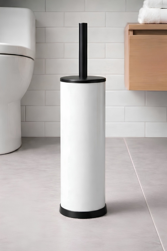 Metal Tuvalet Fırçası - Modern Banyo Klozet Fırça Takımı - Kapaklı Tasarım Titan Beyaz 7000 - 4