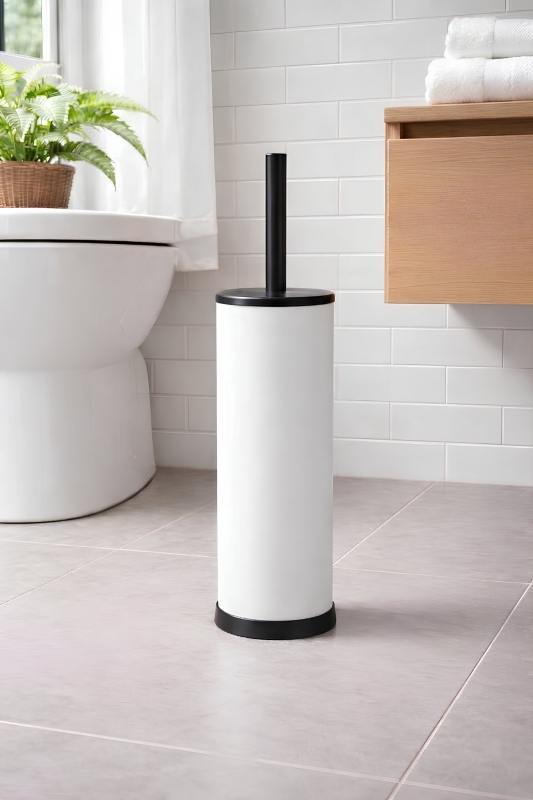 Metal Tuvalet Fırçası - Modern Banyo Klozet Fırça Takımı - Kapaklı Tasarım Titan Beyaz 7000 - 5