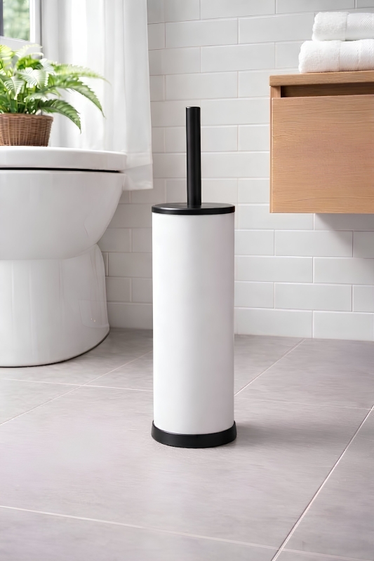 Metal Tuvalet Fırçası - Modern Banyo Klozet Fırça Takımı - Kapaklı Tasarım Titan Beyaz 7000 - 6