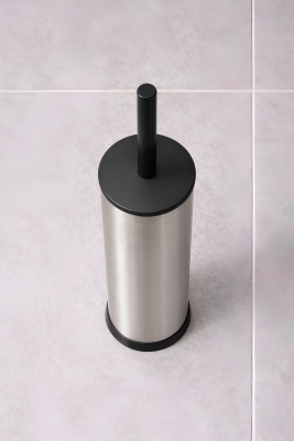 Metal Tuvalet Fırçası - Modern Banyo Klozet Fırça Takımı - Kapaklı Tasarım Titan Krom 7000 - 3