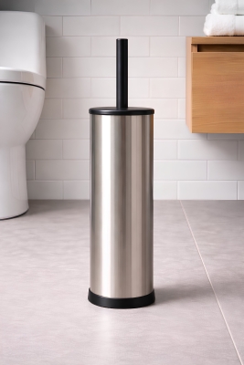 Metal Tuvalet Fırçası - Modern Banyo Klozet Fırça Takımı - Kapaklı Tasarım Titan Krom 7000 - 5