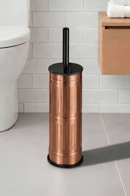Metal Tuvalet Fırçası - Modern Banyo Klozet Fırça Takımı - Kapaklı Tasarım Titan Vintage Bakır 7100 - 1