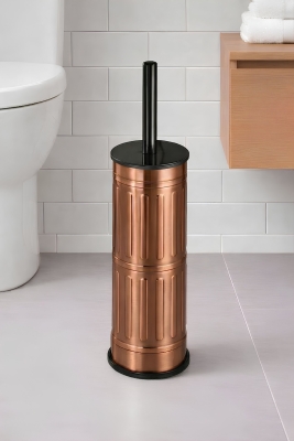 Metal Tuvalet Fırçası - Modern Banyo Klozet Fırça Takımı - Kapaklı Tasarım Titan Vintage Bakır 7100 - 2