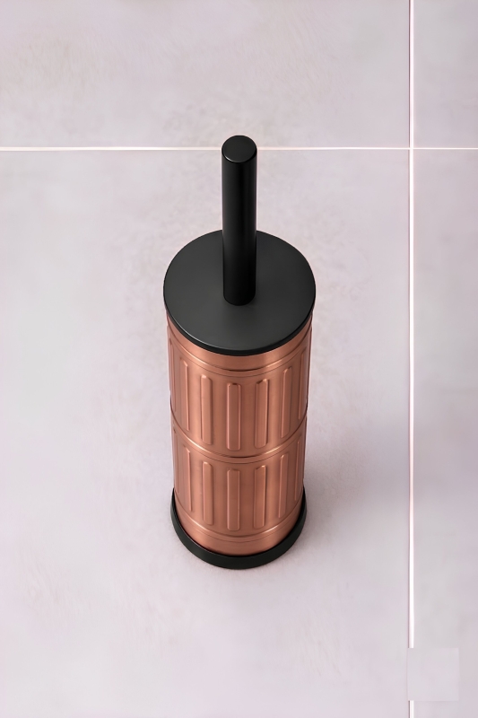 Metal Tuvalet Fırçası - Modern Banyo Klozet Fırça Takımı - Kapaklı Tasarım Titan Vintage Bakır 7100 - 3