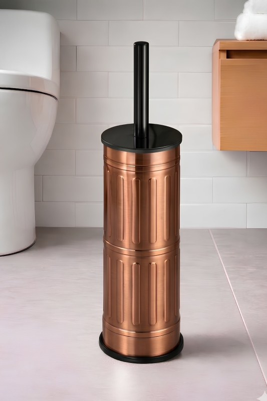 Metal Tuvalet Fırçası - Modern Banyo Klozet Fırça Takımı - Kapaklı Tasarım Titan Vintage Bakır 7100 - 4