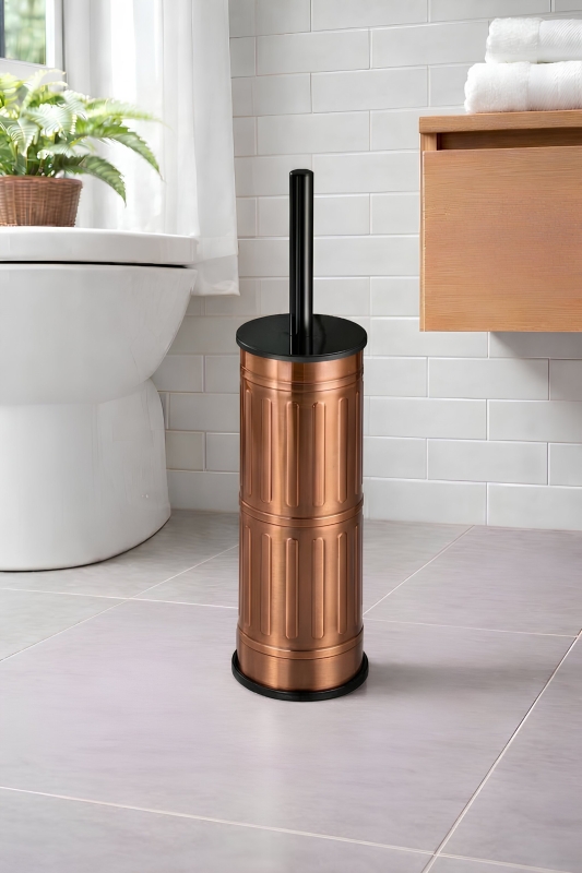 Metal Tuvalet Fırçası - Modern Banyo Klozet Fırça Takımı - Kapaklı Tasarım Titan Vintage Bakır 7100 - 5