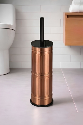 Metal Tuvalet Fırçası - Modern Banyo Klozet Fırça Takımı - Kapaklı Tasarım Titan Vintage Bakır 7100 - 6