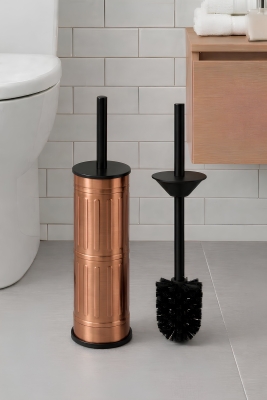 Metal Tuvalet Fırçası - Modern Banyo Klozet Fırça Takımı - Kapaklı Tasarım Titan Vintage Bakır 7100 - 7