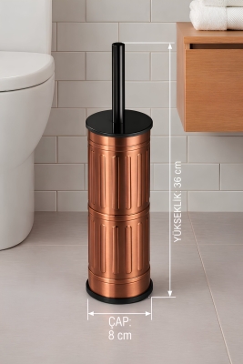 Metal Tuvalet Fırçası - Modern Banyo Klozet Fırça Takımı - Kapaklı Tasarım Titan Vintage Bakır 7100 - 8