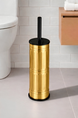 Metal Tuvalet Fırçası - Modern Banyo Klozet Fırça Takımı - Kapaklı Tasarım Titan Vintage Gold 7100 - Sas Haus