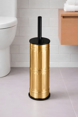 Metal Tuvalet Fırçası - Modern Banyo Klozet Fırça Takımı - Kapaklı Tasarım Titan Vintage Gold 7100 - 2