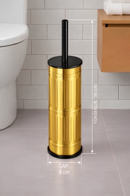 Metal Tuvalet Fırçası - Modern Banyo Klozet Fırça Takımı - Kapaklı Tasarım Titan Vintage Gold 7100 - 8
