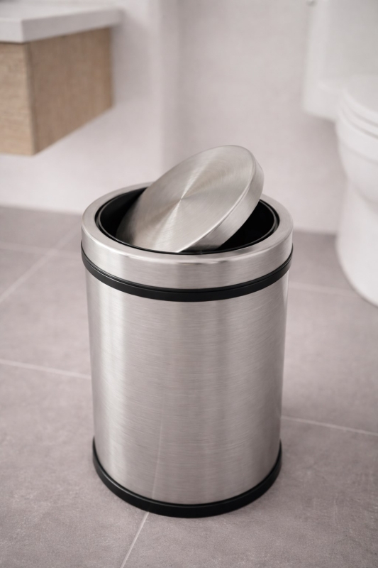 Modern Banyo Seti 8 Lt Döner Kapaklı Çöp Kovası + Tuvalet Fırçası WC Seti - 6