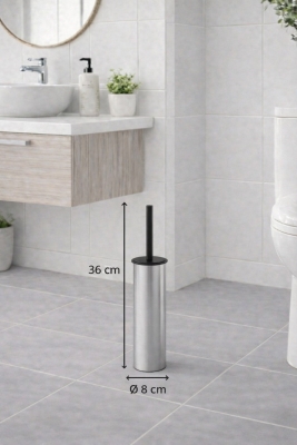 Modern Banyo Seti 8 Lt Döner Kapaklı Çöp Kovası + Tuvalet Fırçası WC Seti - 7